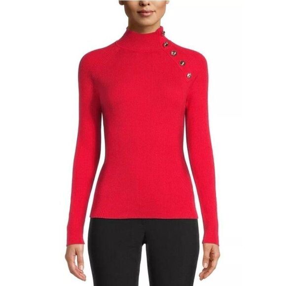 Anne Klein Sweater Top XS Red Mock Buttons - Picture 8 of 8